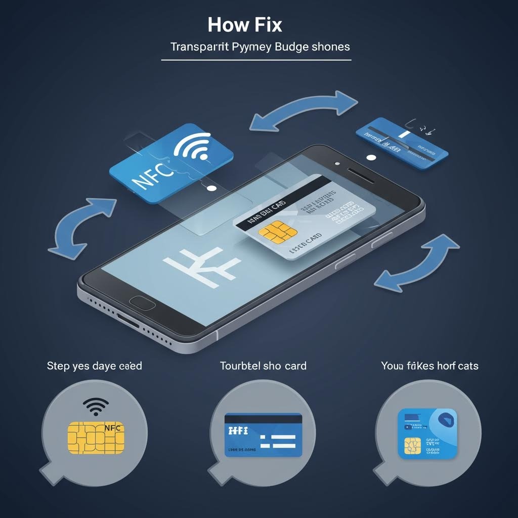 스마트폰 화면 위에 결제 카드와 무선 인식 아이콘이 떠오르며 정보 이동을 설명하는 구조적 장면